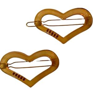 Vintage French Heart Barrettes in Translucent Light Brown, Deadstock
